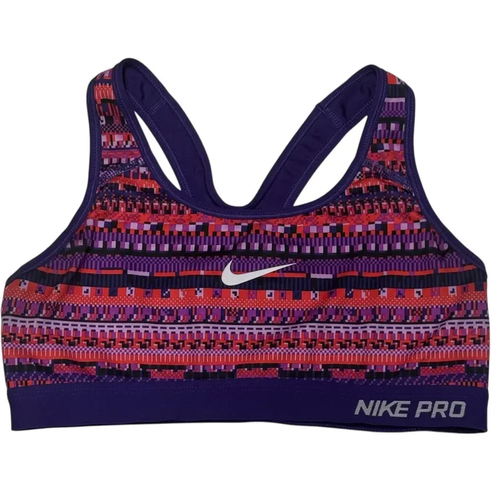 Nike Pro Racer Back Sports Bra 8-Bit Purple Red Black Medium